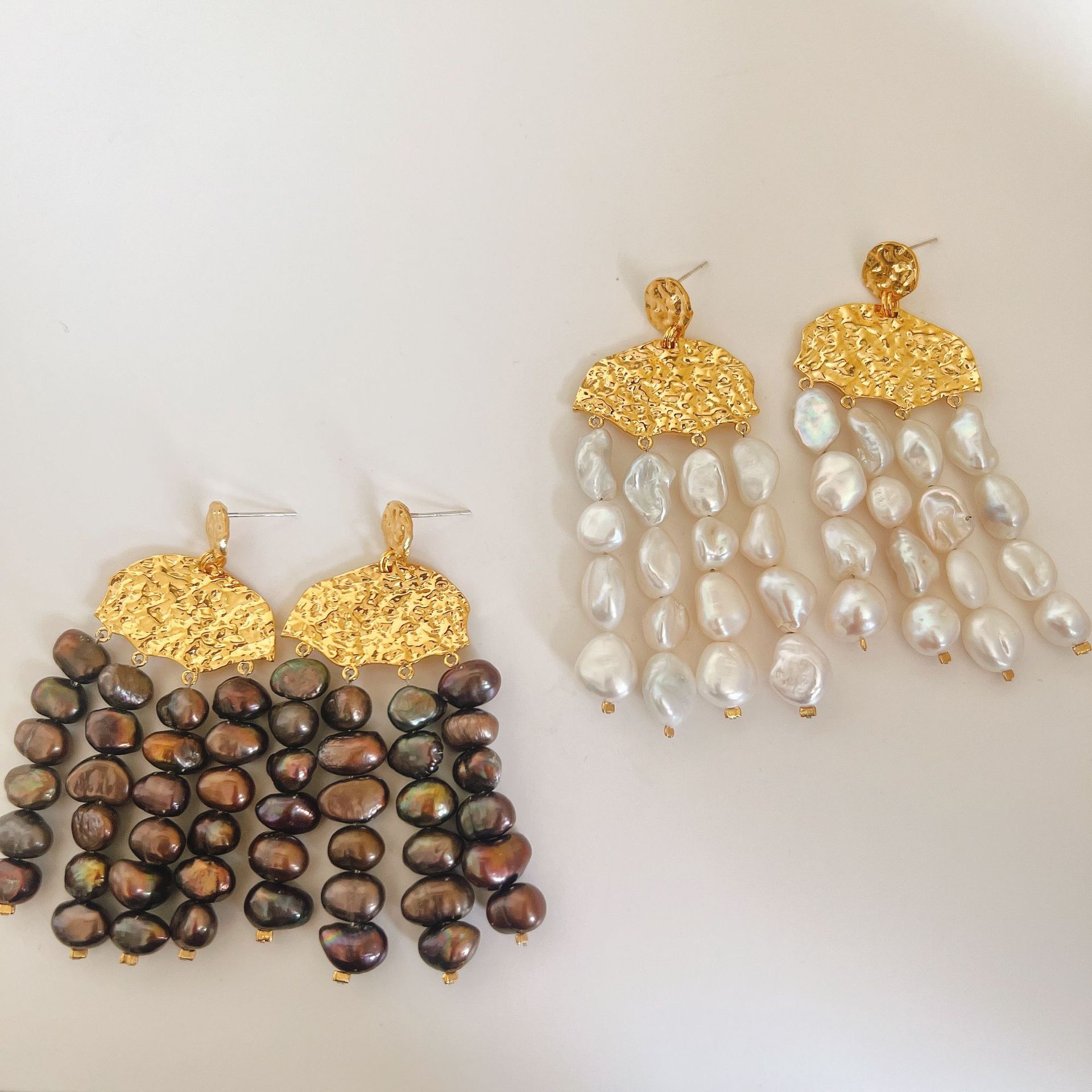 Tassel Earrings Boho - Mosiądz Z 18-karatowym złotem Prawdziwa perła