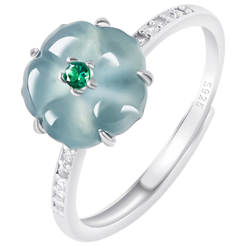Women Accessories For Gift - Niebieskie pierścionki z jadeitem birmańskim w