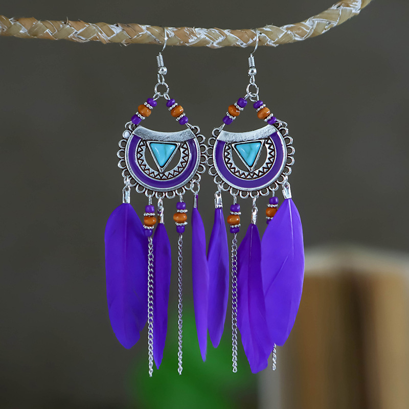 Tassel Earrings Boho - Vintage artystyczne kolczyki z piórkami długi