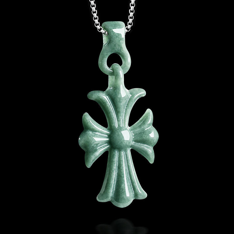 Women Accessories For Gift - Naturalny birmański jadeitowy krzyżyk wisiorek naszyjnik