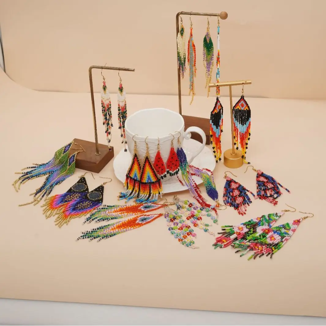 Tassel Earrings Boho - Kolczyki z koralików frędzel oryginalność kwiatów